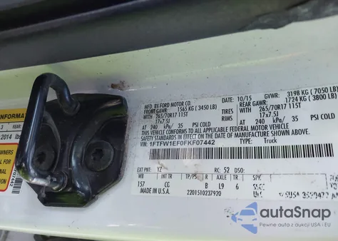 2015 Ford F-150 Xl from USA, damaged, VIN 1FTFW1EF0FKF07442